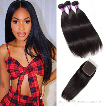 Straight Hair with 4x4 Frontal Closure free sample virgin brazilian Mink grade hair bundles full cuticle aligned hair